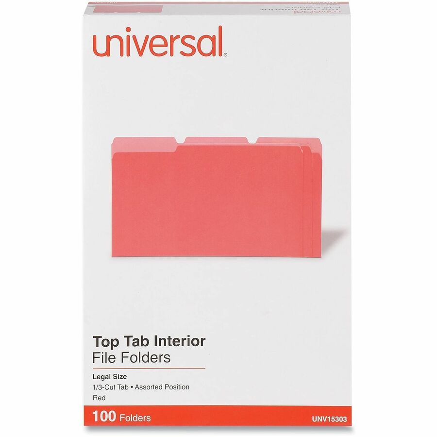 Universal 1/3 Tab Cut Legal Top Tab File Folder - 8 1/2" x 14" - Assorted Tab Position - 11 pt. - Stock - 100 Box