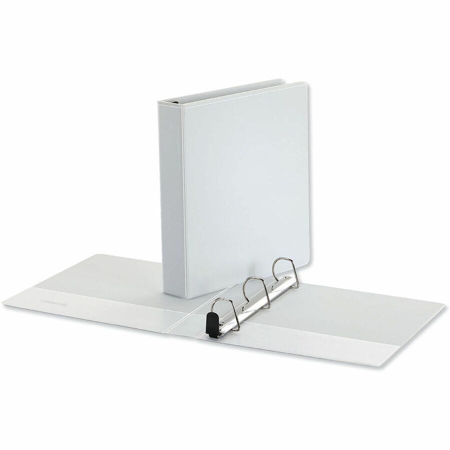 Universal Deluxe Easy-to-Open D-Ring View Binder, 3 Rings, 1.5" Capacity, 11 x 8.5, White - 1 1/2" Binder Capacity - Letter - 8 1/2" x 11" Sheet Size - 400 Sheet Capacity - 3 Ring(s) - Fastener(s): Ring - Pocket(s): 2, Inside Front & Back - Polypropylene 