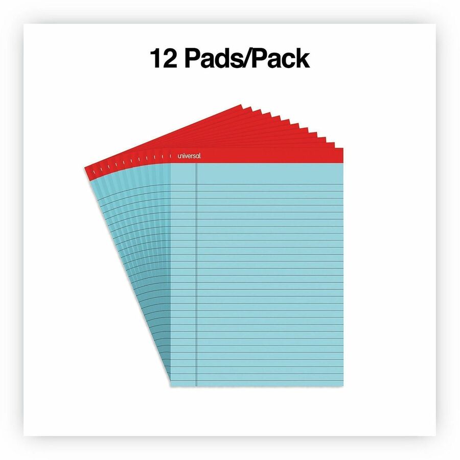 Universal Notepad - 1 Subject(s) - 50 Sheets - Tape Bound - Wide Ruled, Legal Ruled Front Ruling - 16 lb Basis Weight - 11" Height x 8.5" Width - Blue Paper - Chipboard Cover - 1 Dozen