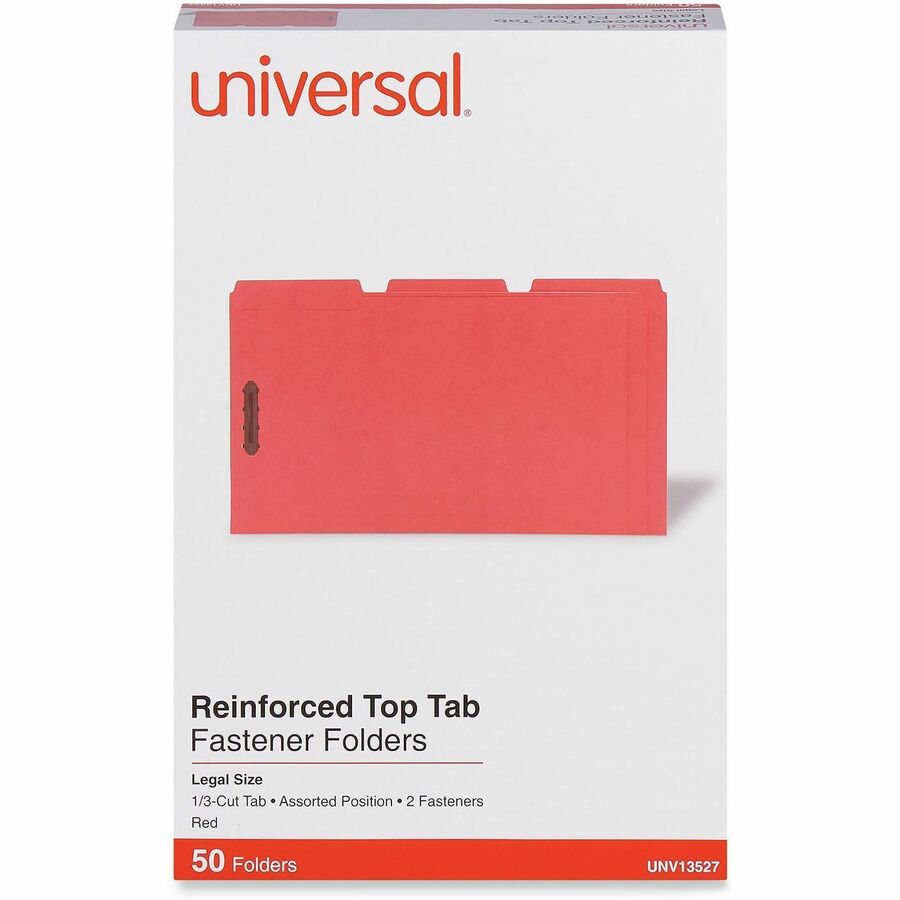 Universal 1/3 Tab Cut Legal Classification Folder - 8 1/2" x 14" - 3/4" Expansion - 2 Fastener(s) - 2" Fastener Capacity - Top Tab Location - Assorted Tab Position - Red - 50 Box