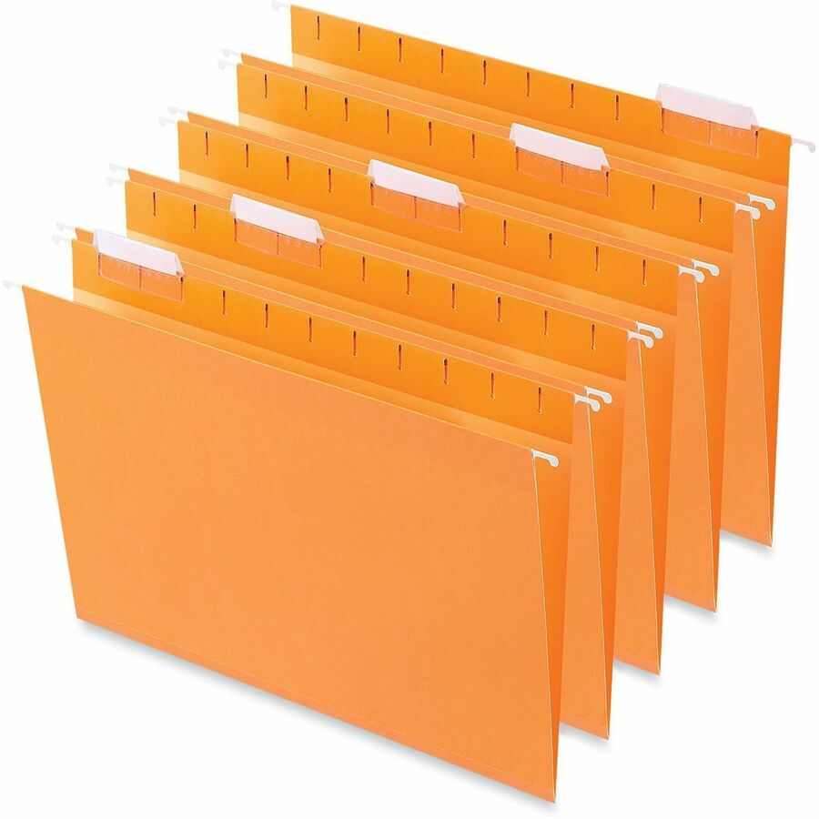 Universal 1/5 Tab Cut Letter Hanging Folder - 8 1/2" x 11" - Assorted Tab Position - Orange - 25 Box