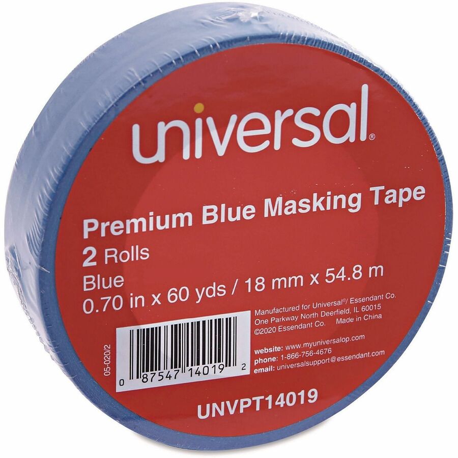Universal Masking Tape - 59.93 yd Length x 0.71" Width x 5 mil Thickness - 3" Core - Blue - Synthetic Rubber - Crepe Paper Backing - 2 / Pack
