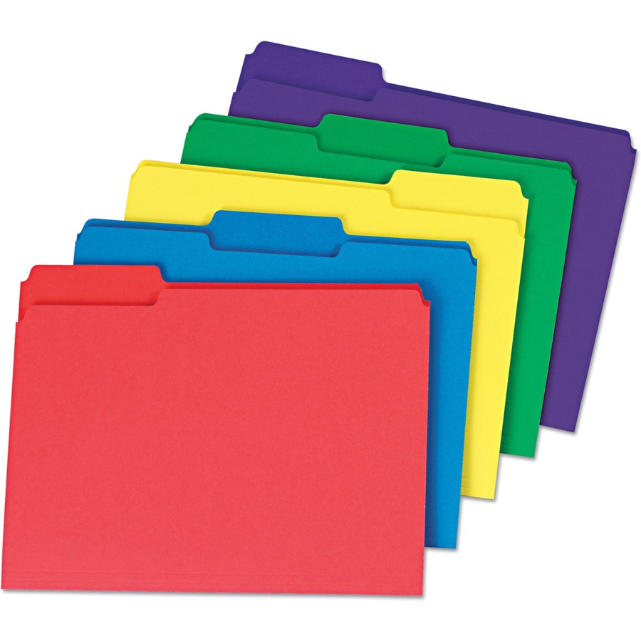 Universal 1/3 Tab Cut Letter Top Tab File Folder - 8 1/2" x 11" - 3/4" Expansion - Assorted Tab Position - 14 pt. - Manila - 50 Pack