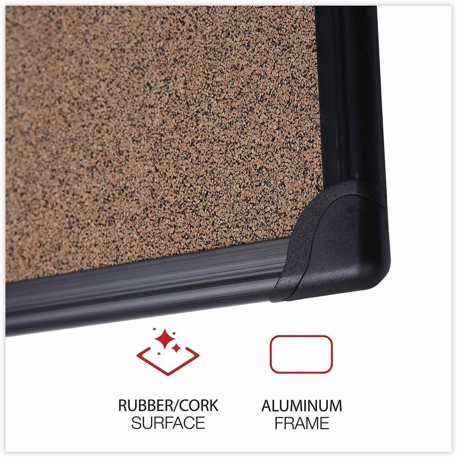 Universal Bulletin Board - 17.71" Board Height x 23.62" Board Width x 0.47" Board Depth - Brown Rubber, Cork Surface - Durable, Sleek Style, Heavy Duty, Sturdy - Black Aluminum Frame - 1 Each