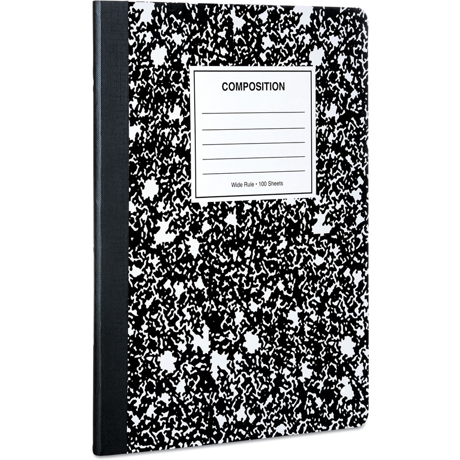 Universal Notebook - 1 Subject(s) - 100 Sheets - Sewn - Wide Ruled, Legal Ruled Front Ruling - 15 lb Basis Weight - 9.75" Height x 7.5" Width - White Paper - Black Marble Chipboard Cover - 6 / Pack