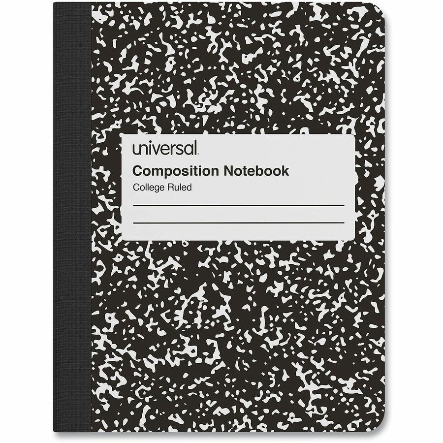 Universal Notebook - 1 Subject(s) - 100 Sheets - Sewn - Medium Ruled, College Ruled Front Ruling - 15 lb Basis Weight - 9.75" Height x 7.5" Width - White Paper - Black Marble Chipboard Cover - 6 / Pack