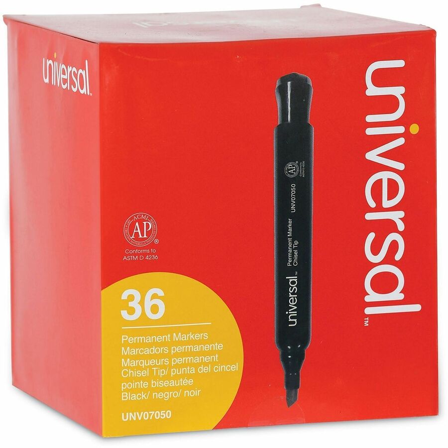 Universal Chisel Tip Permanent Marker Value Pack, Broad Chisel Tip, Black, 36/Pack - Broad Chisel Marker Point - Black Ink - General Purpose - 36 / Pack