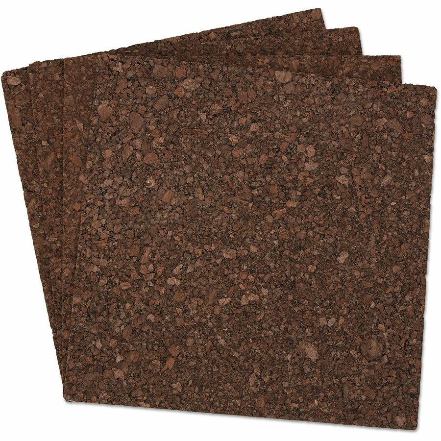 Universal Bulletin Board - 12" Board Height x 12" Board Width x 0.37" Board Depth - Dark Brown Natural Cork Surface - Noise Absorbant, Self-healing - 12" Height x 12" Width x 0.4" Depth - 4 / Pack
