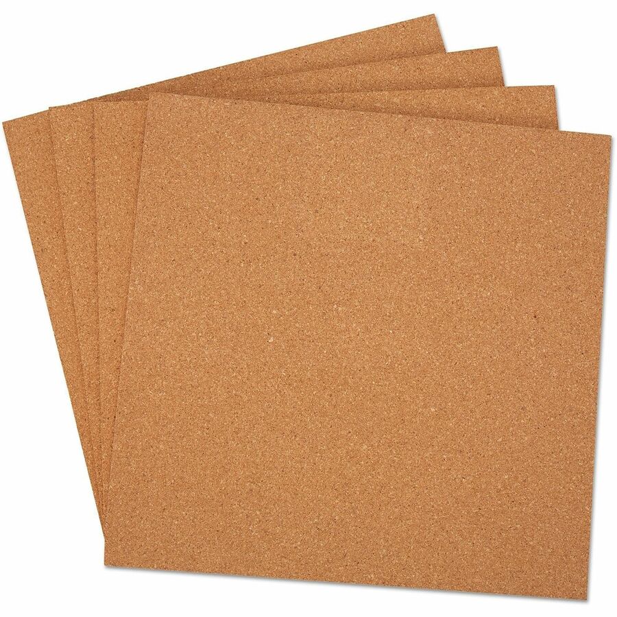 Universal Cork Board - 12" Board Height x 12" Board Width x 0.37" Board Depth - Brown Natural Cork Surface - Noise Absorbant - 12" Height x 12" Width x 0.4" Depth - 4 / Pack