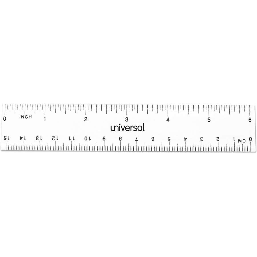 Universal Ruler - 6" Length - 1/16 Graduations - Metric, Standard Measuring System - Plastic - Clear - 2 / Pack