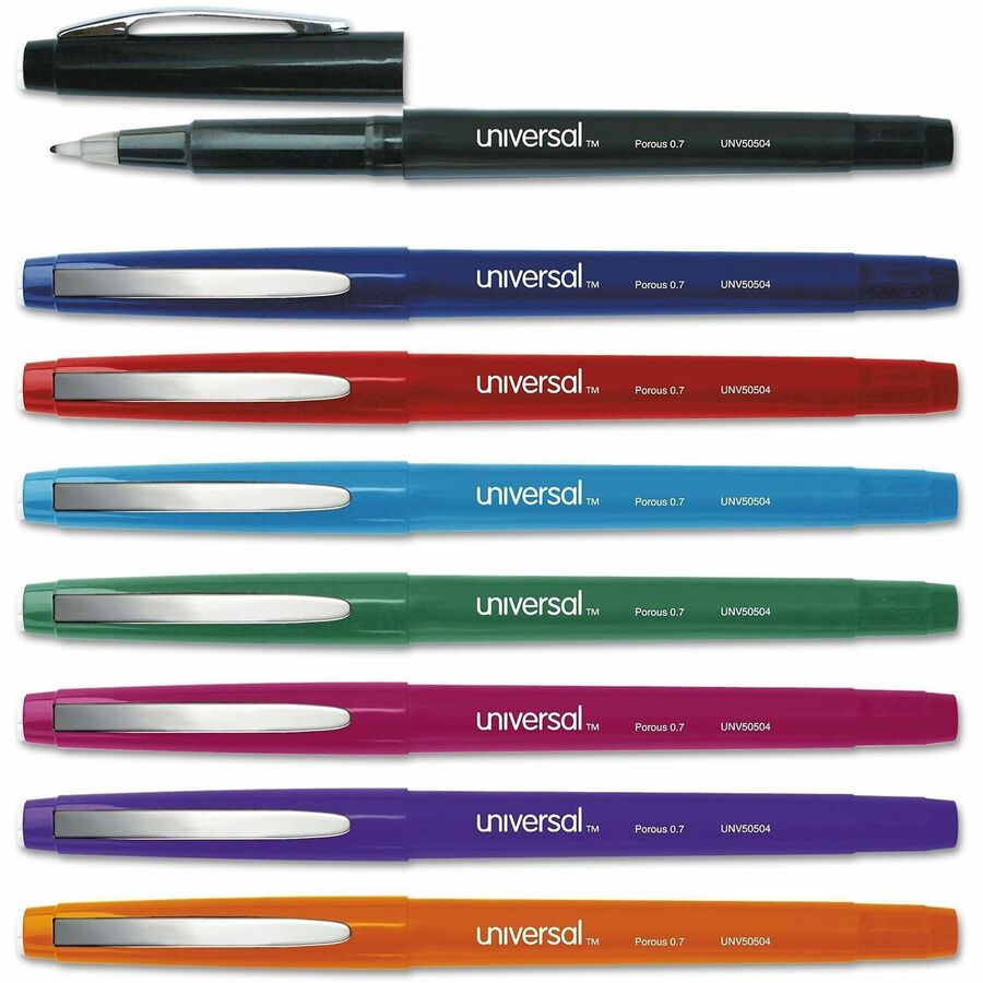 Universal Porous Point Pen, Stick, Medium 0.7 mm, Assorted Ink and Barrel Colors, 8/Pack - 0.7 mm Medium Bullet Pen Point - Assorted Ink - Liquid - Assorted Barrel - 8 / Pack