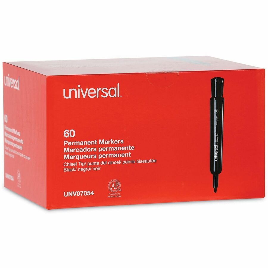 Universal Chisel Tip Permanent Marker Value Pack, Broad Chisel Tip, Black, 60/Pack - Broad Chisel Marker Point - Black Ink - General Purpose - 60 / Pack