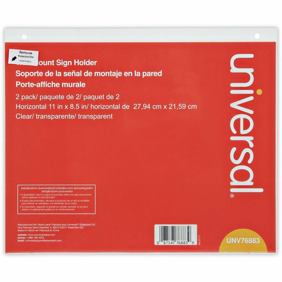 Universal Sign Holder - Rectangular Shape - Wall Mountable - Durable, Top Loading, Pre-drilled - Plastic - Clear - 2 / Pack