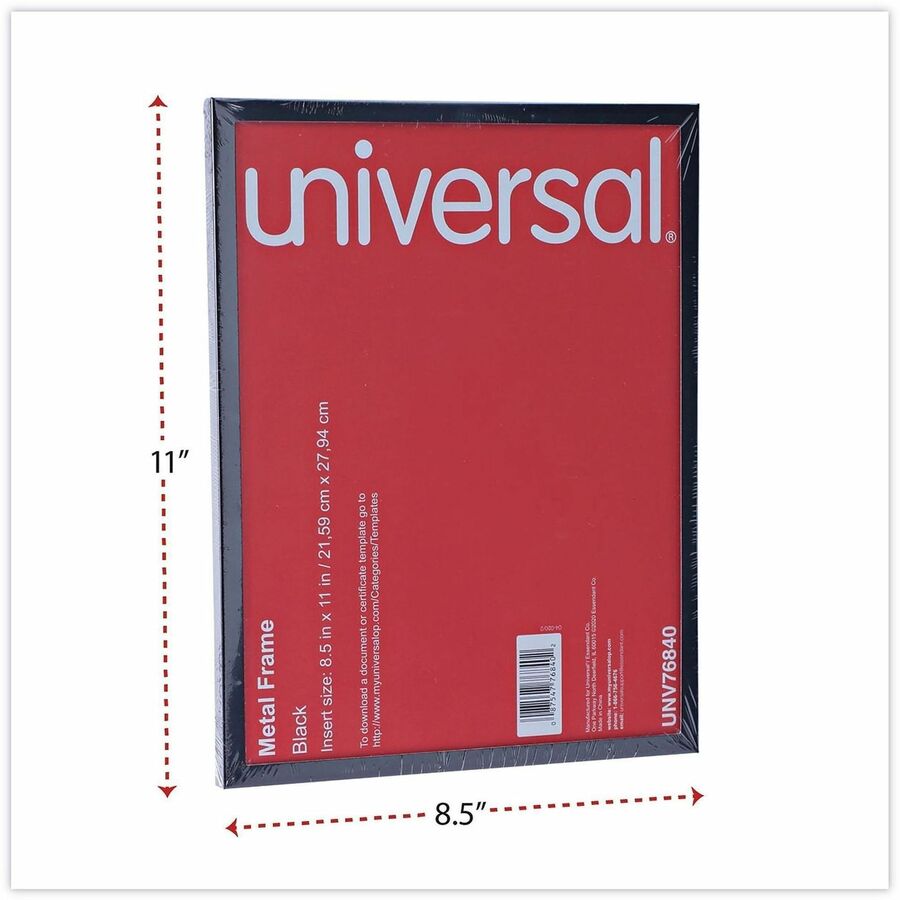 Universal Photo Frame - Holds 8.50" x 11" Insert - Rectangle - Desktop - Horizontal, Vertical - Sturdy, Easel Back - Metal, Aluminum - Black - 1 Each