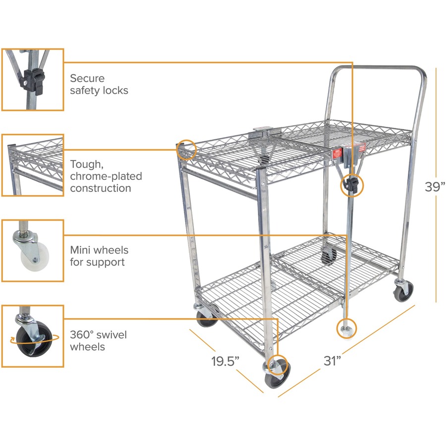Bostitch Stow-Away Utility Cart - 2 Shelf - 250 lb Capacity - 4