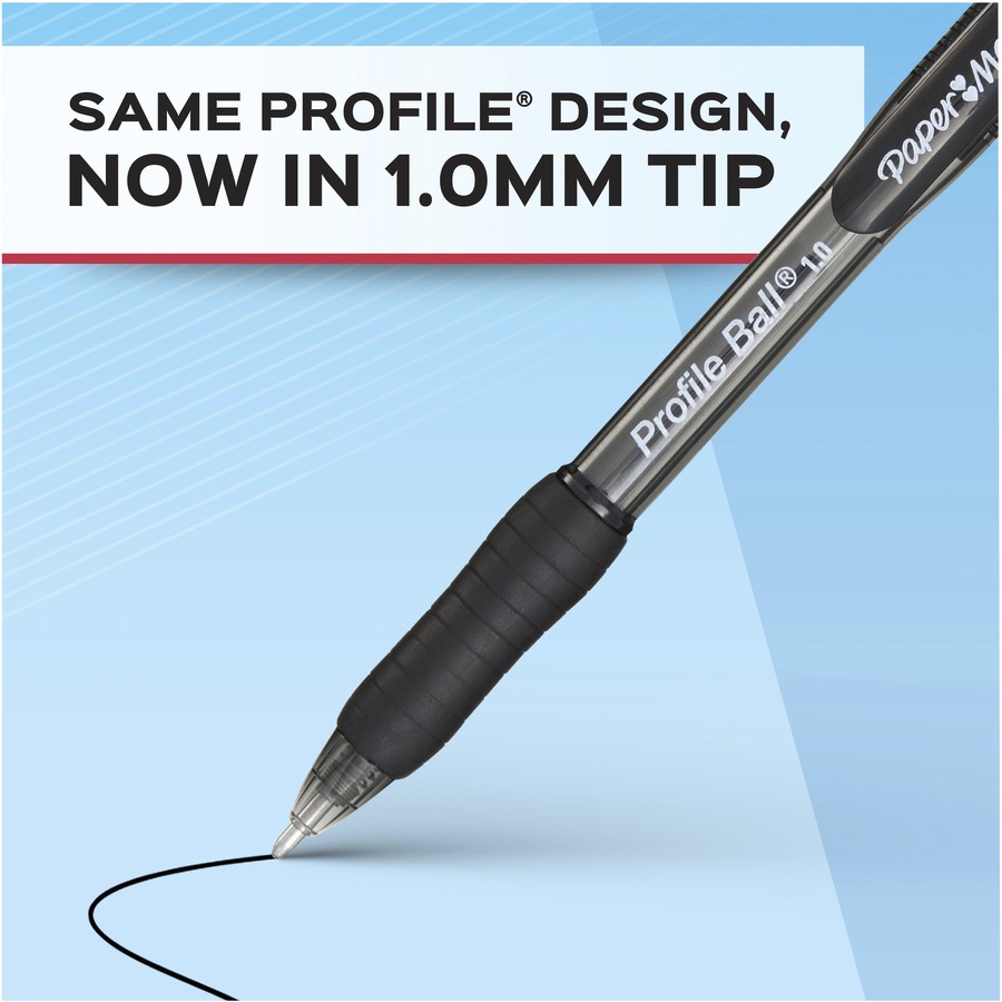 Paper Mate Profile Retractable Ballpoint Pens - 1.0mm Medium Pen Point -  Black Ink - Black Barrel - 12 / Dozen 
