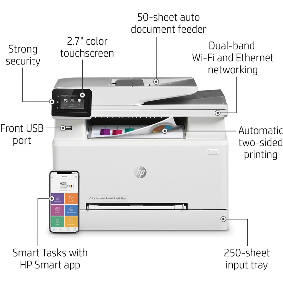 HP LaserJet Pro M283 M283fdw Wireless Laser Multifunction - Color - Copier/Fax/Printer/Scanner - 21 ppm Mono/21 ppm Color Print - 600 x dpi Print - Automatic Duplex Print - Up