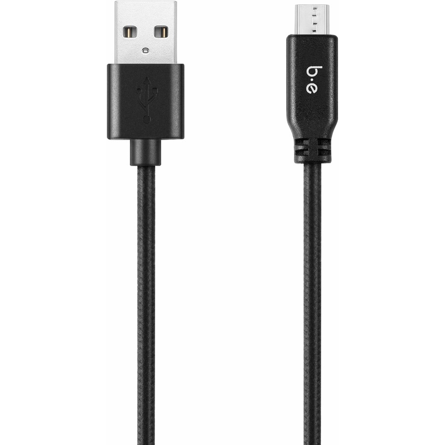 Blu Element Braided Charge/Sync Micro USB Cable 4ft Black - 4 ft Micro-USB/USB Data Transfer Cable for Wall Charger, Car Charger - First End: 1 x Micro USB 2.0 - Male - Second End: 1 x USB 2.0 - Male - Black - 1 Each = BEEB4MICBK