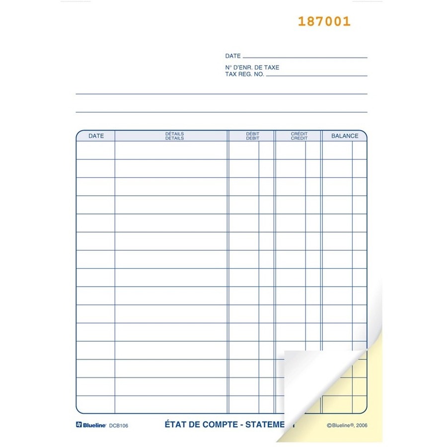 Blueline Statements Book - 50 Sheet(s) - 2 PartCarbonless Copy - 7.99" x 5.39" Form Size - 1 Each = BLIDCB106
