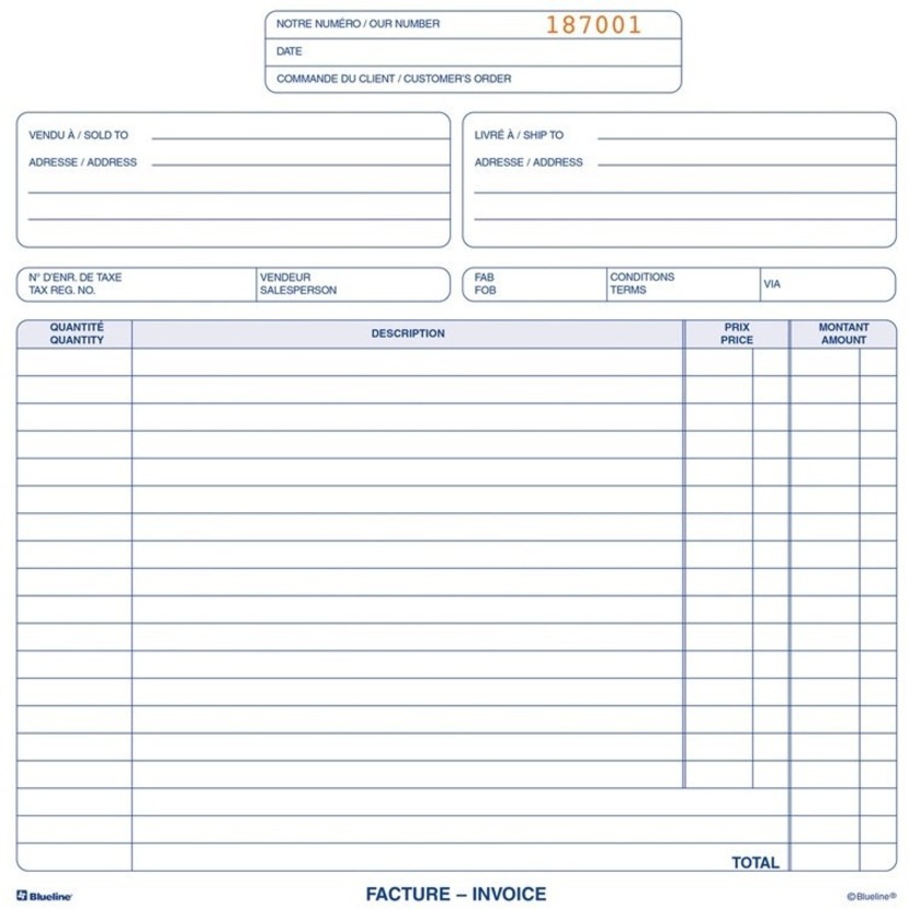 Blueline Invoices Book - 50 Sheet(s) - 3 PartCarbonless Copy - 11" x 8.50" Form Size - Letter - Blue Cover - Paper - 1 Each = BLIDCB177