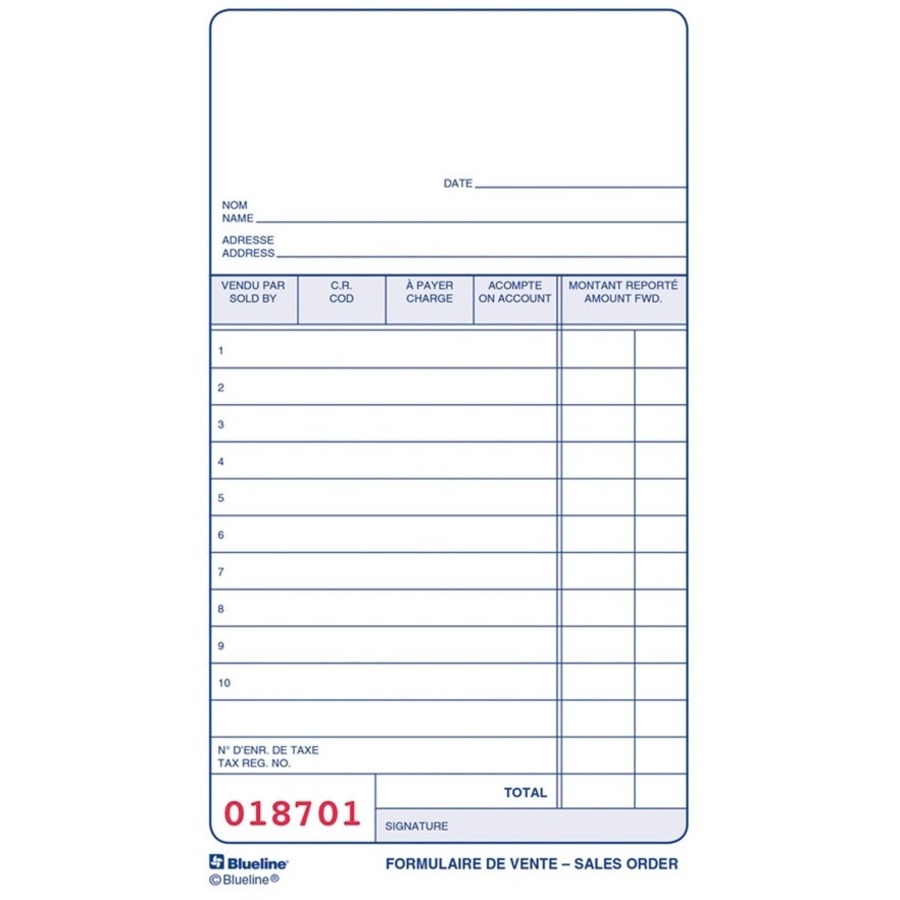 Blueline Sales Orders Book - 50 Sheet(s) - 3 PartCarbonless Copy - 6.50" x 3.50" Form Size - Blue Cover - Paper - 1 Each = BLIDCB47