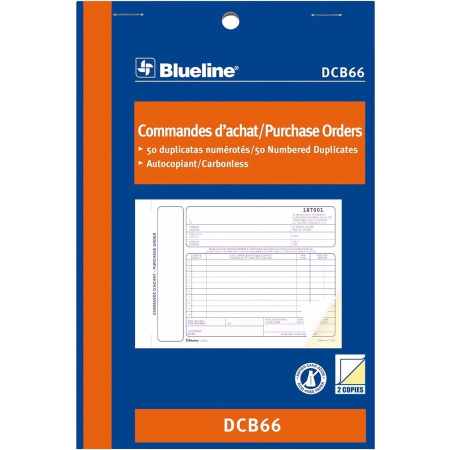 Blueline Purchase Orders Book - 50 Sheet(s) - 2 PartCarbonless Copy - 7.99" x 5.39" Form Size - Blue Cover - Paper - 1 Each -  - BLIDCB66