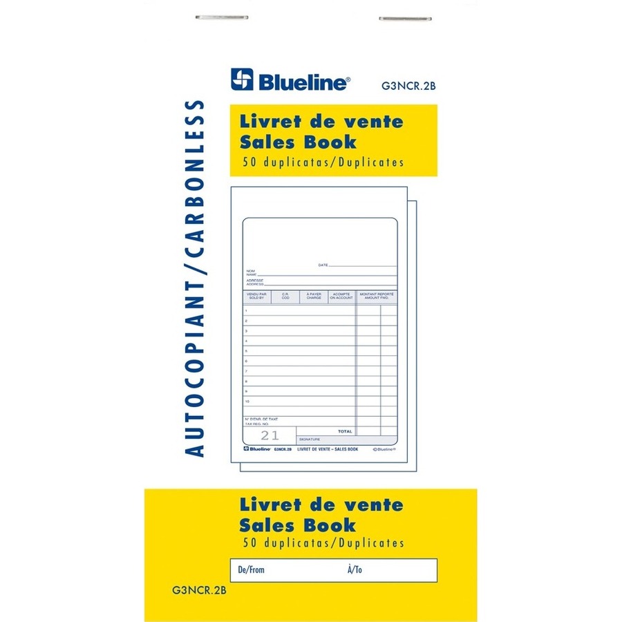 Blueline Sales Orders Book - 50 Sheet(s) - 2 PartCarbonless Copy - 6.50" x 3.50" Form Size - White Cover - Paper - 1 Each = BLIG3NCR2B