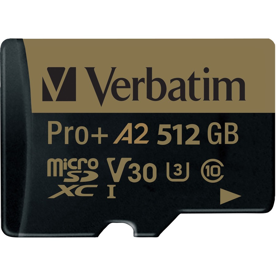 Verbatim Pro+ 512 GB Class 10/UHS-I (U3) microSDXC - 1 Pack - 100 MB/s Read - 60 MB/s Write - 666x Memory Speed - Lifetime Warranty