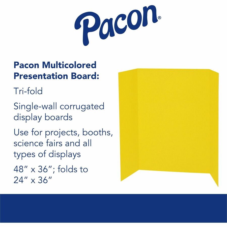 Pacon Single Wall Presentation Board - 48" Height x 36" Width - Yellow Surface - Tri-fold, Recyclable, Corrugated - 4 / Carton
