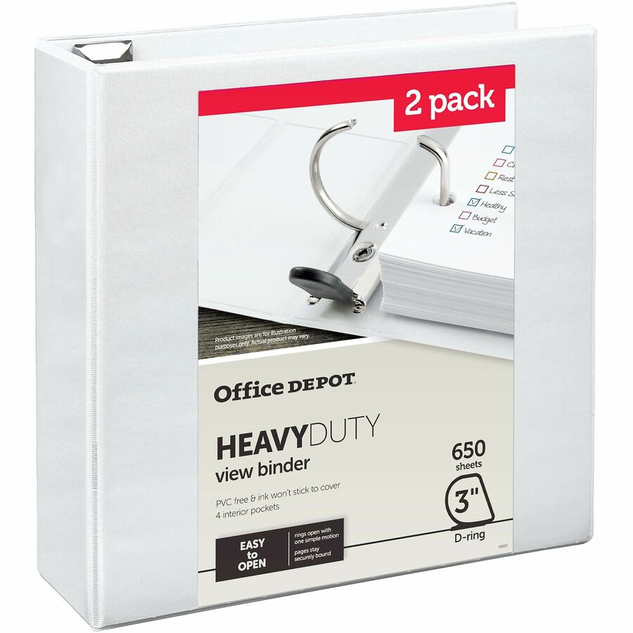 Office Depot® HeavyDuty View 3Ring Binder, 3" DRings, White, 49