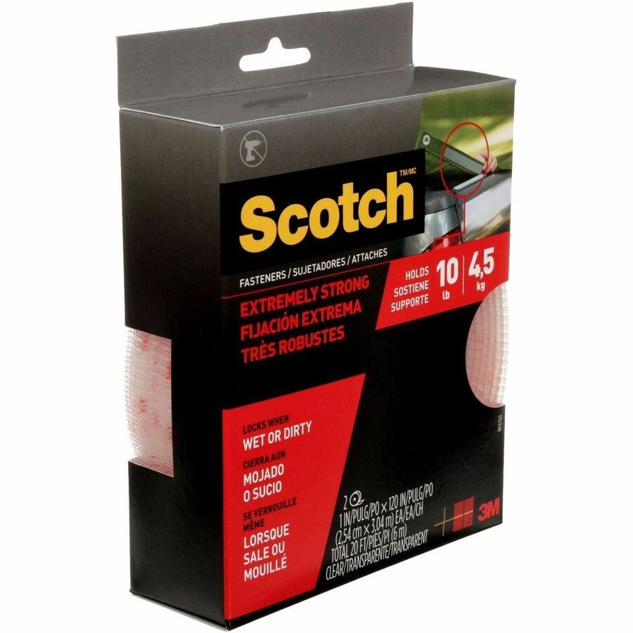 Scotch Extremely Strong Fasteners - 10 ft Length x 1" Width - Clear - Weather Resistant, Dirt Resistant, UV Resistant - For Multi Surface, Multipurpose - 2 / Pack