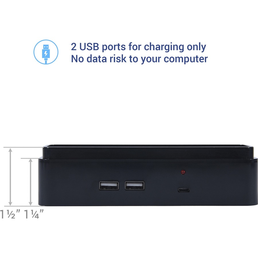 DAC Stax Monitor Riser Block Kit with 2 USB Charging Ports - 6" Length x 1.5" Width x 1.5" Height - Black