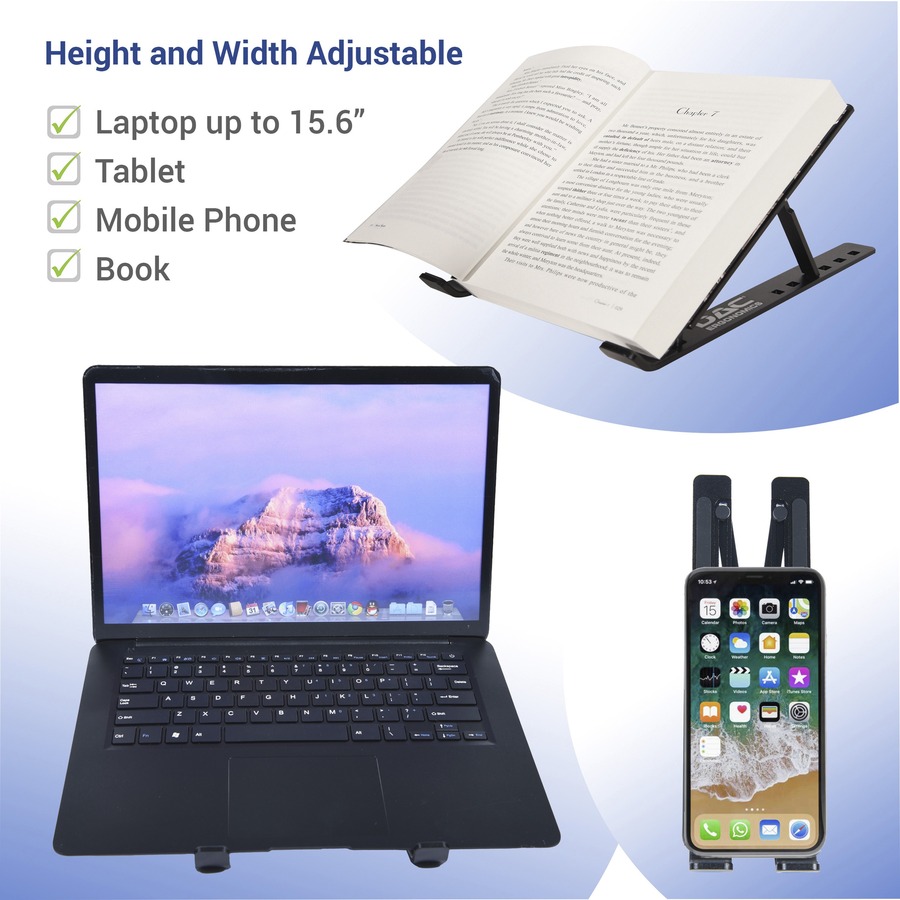 DAC Portable and Adjustable Laptop/Tablet Stand - Notebook, Tablet, Cell Phone Support - Aluminum Alloy - Black