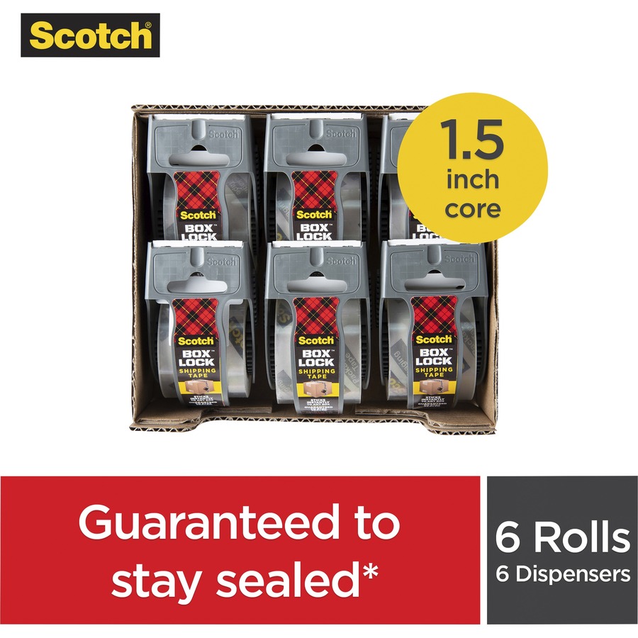 Scotch Box Lock Dispenser Packaging Tape - 22.20 yd Length x 1.88" Width - Dispenser Included - 6 / Pack - Clear