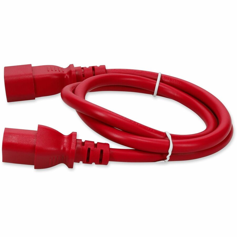 Red 8 ft IEC C13 to C14 power cable rated 100-250 V 15 A for rack equipment — alternate view 1