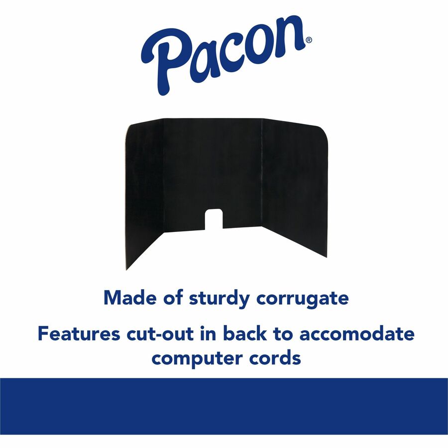 Pacon Computer Lab Privacy Board - 22" Width x 22" Height x 20" Depth - Corrugated Cardboard - Black - 6 / Carton