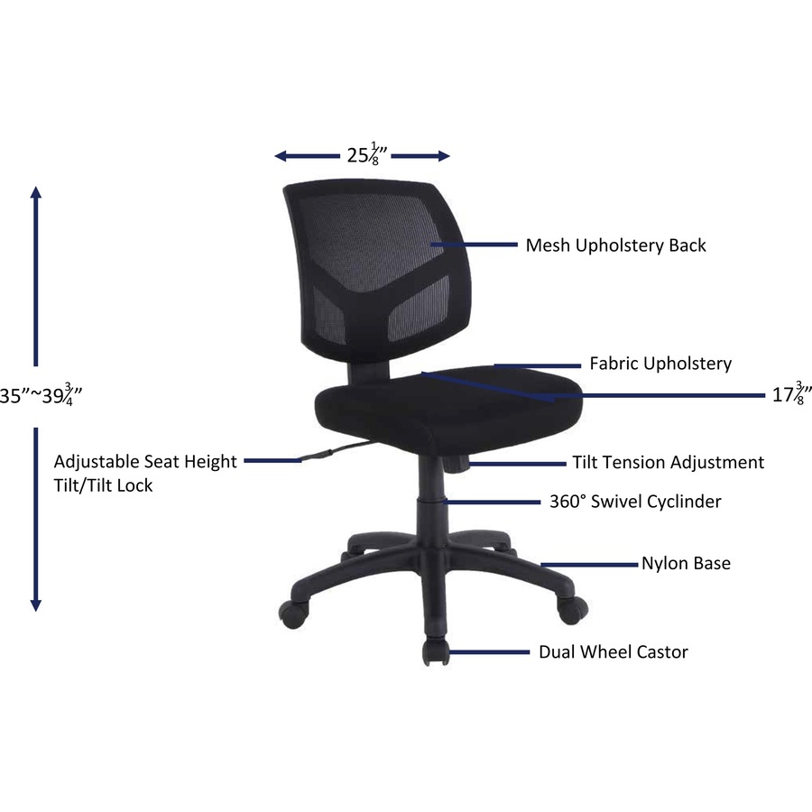 Lorell Classroom Adjustable Height Padded Mobile Task Chair Black