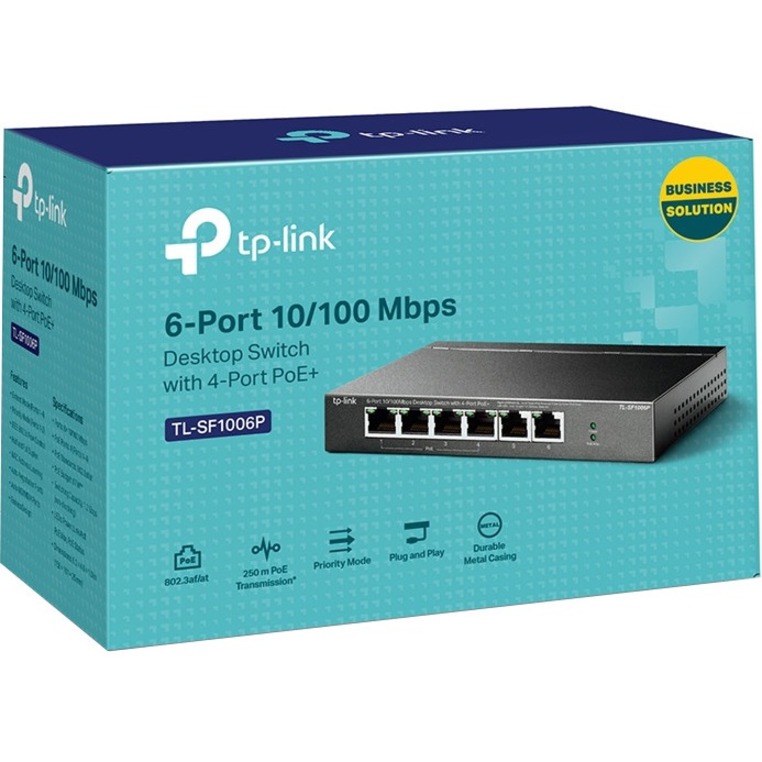 TP-Link TL-SF1006P - 6-Port Fast Ethernet 10/100Mbps PoE Switch - Limited Lifetime Protection