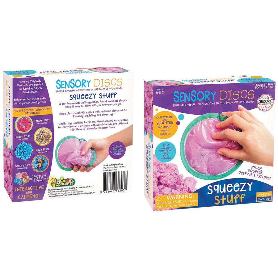 Primary Concepts Sensory Playtivity Squeezy Stuff Sensory Discs - Skill Learning: Visual, Sensory, Exploration, Observation, Tactile Stimulation - 5 Year & Up - Clear - Tactile Input-Fidgets - PCC866303