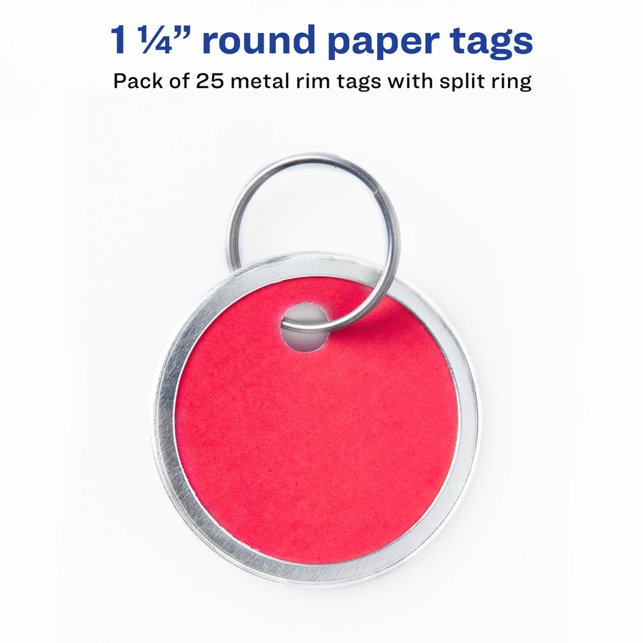 Avery® Key Tag - 1.25" Diameter - Round - Metal Ring Fastener - 36 / Carton - Card Stock - Red, Green, Yellow, White