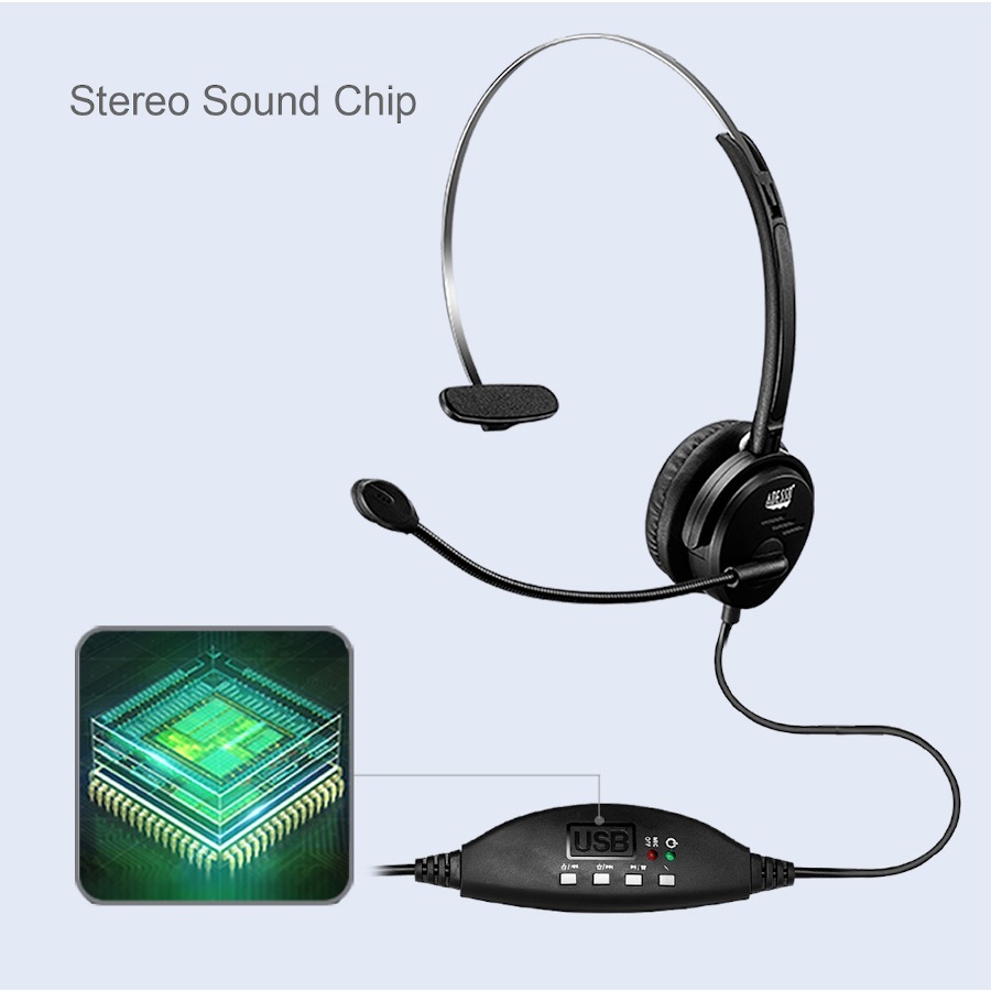 Adesso USB Single-Sided Headset with Adjustable Microphone- Noise Cancelling- Mono - USB - Wired - Over-the-head - 6 ft Cable -, Omni-directional Microphone - Black
