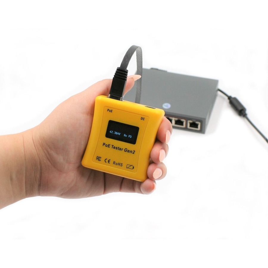 VisionTek PoE In-line voltage and current tester - 802.3bt support - 3.5 to 56 volts - 280 Watts at 56V Max