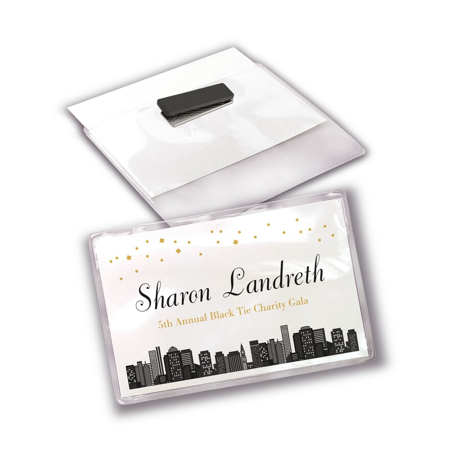 Avery® Name Badge - 5 / Carton - Rectangular Shape - Non-adhesive, Non-toxic, Durable, Magnetic, Heavy Duty, Printable, Micro Perforated, Recyclable - PVC Plastic - White