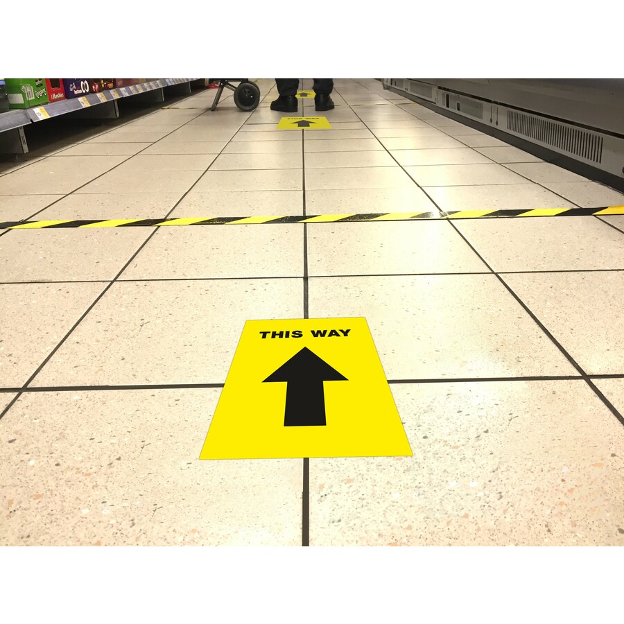 Avery® Floor Decal - 5 - This Way Print/Message - Rectangular Shape - Pre-printed, Tear Resistant, Wear Resistant, Non-slip, Water Resistant, UV Coated, Durable, Removable, Scuff Resistant - Vinyl - Yellow, Black - Safety/Caution Signs - AVE83022