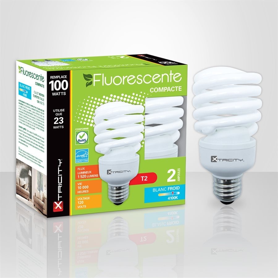 Jessar CFL T2 / 23W Cool-White 2pk - 23 W - 100 W Incandescent Equivalent Wattage - 120 V AC - 1520 lm - Spiral - T2 Size - Cool White Light Color - 10000 Hour - 6920.3°F (3826.8°C) Color Temperature - Energy Saver, Compact - 2 / Pack - Light Bulbs & Tubes - JSR160212