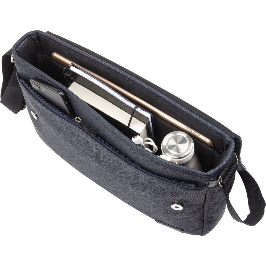 bugatti Contrast Carrying Case (Messenger) for 14" Notebook - Navy - Vegan Leather - Textured - Shoulder Strap - 11" (279.40 mm) Height x 15" (381 mm) Width x 3" (76.20 mm) Depth - 1 Pack - Laptop Cases & Bags - BUG805177