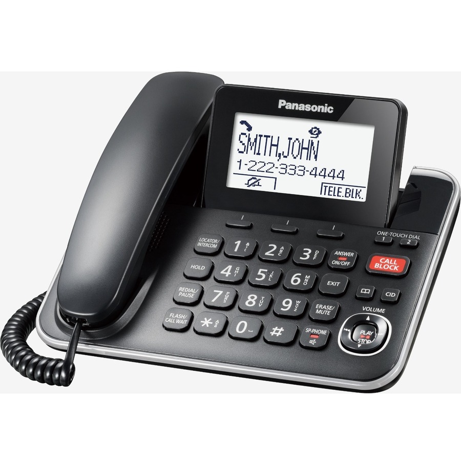 Panasonic KX-TGF870 DECT 6.0 Corded/Cordless Phone - Black - Corded/Cordless - Corded - 1 x Phone Line - 1 x Handset - Speakerphone - Answering Machine - Hearing Aid Compatible -  - PANKXTGF870B