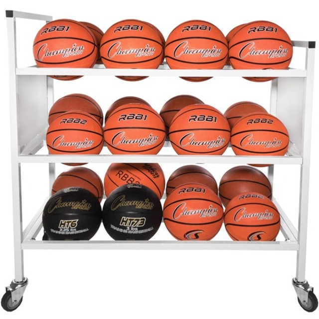 Champion Sports 24 Ball Double Wide Ball Cart - 4 Casters - Tubular Steel - 42" Length x 20" Width x 44" Height - White - 1 Each