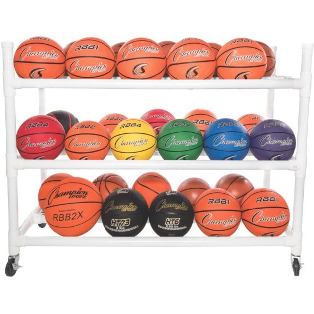 Champion Sports 30 Basketball Heavy-Duty Cart - 4 Casters - Plastic - 55" Length x 19" Width x 45" Height - White - 1 Each