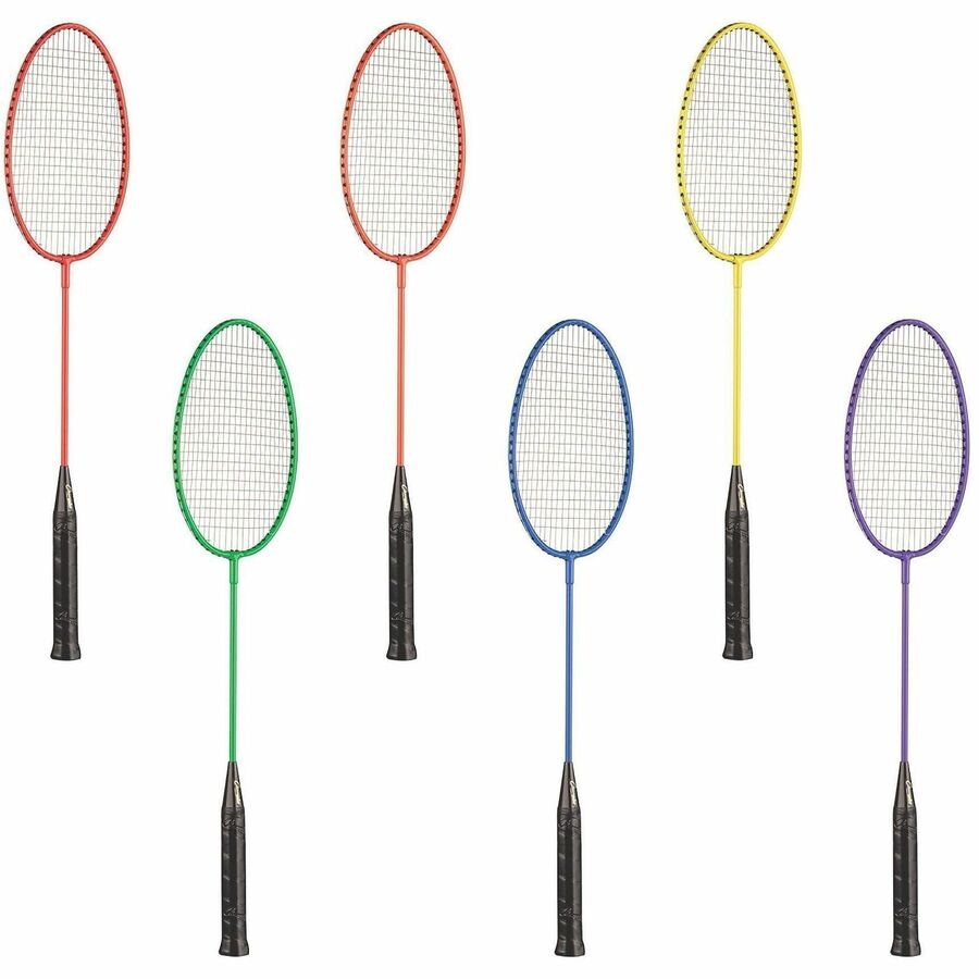 Champion Sports Tempered Steel Badminton Racket Set - Red, Orange, Yellow, Green, Blue, Purple - Nylon, Leather, Tempered Steel